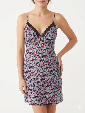 Secret Treasures Slip Dress XXL Roses Black Lace Trim Sheer Back Fairy Whimsical